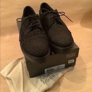 Eileen Fisher Woven Black Suede Oxford Shoes Size 11